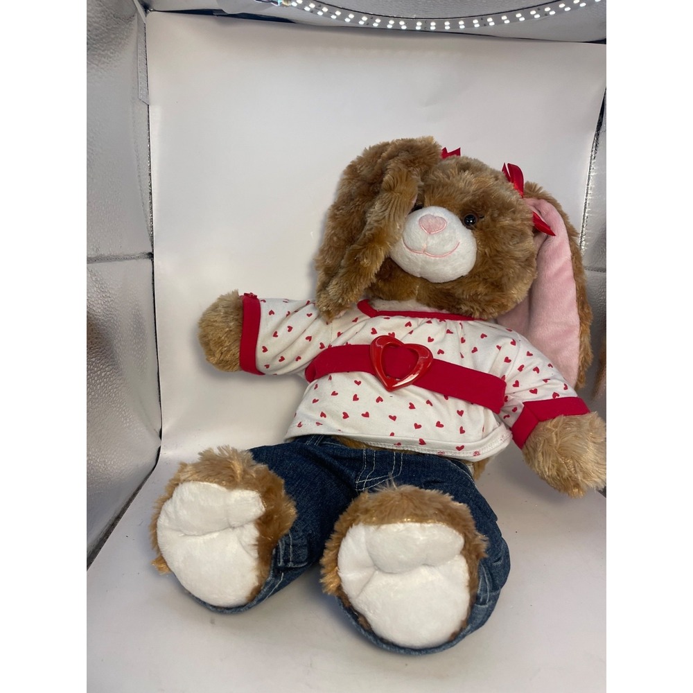 Build A Bear Brown Bunny Rabbit Plush Stuffed Animal W/shirt  Jeans and Bows